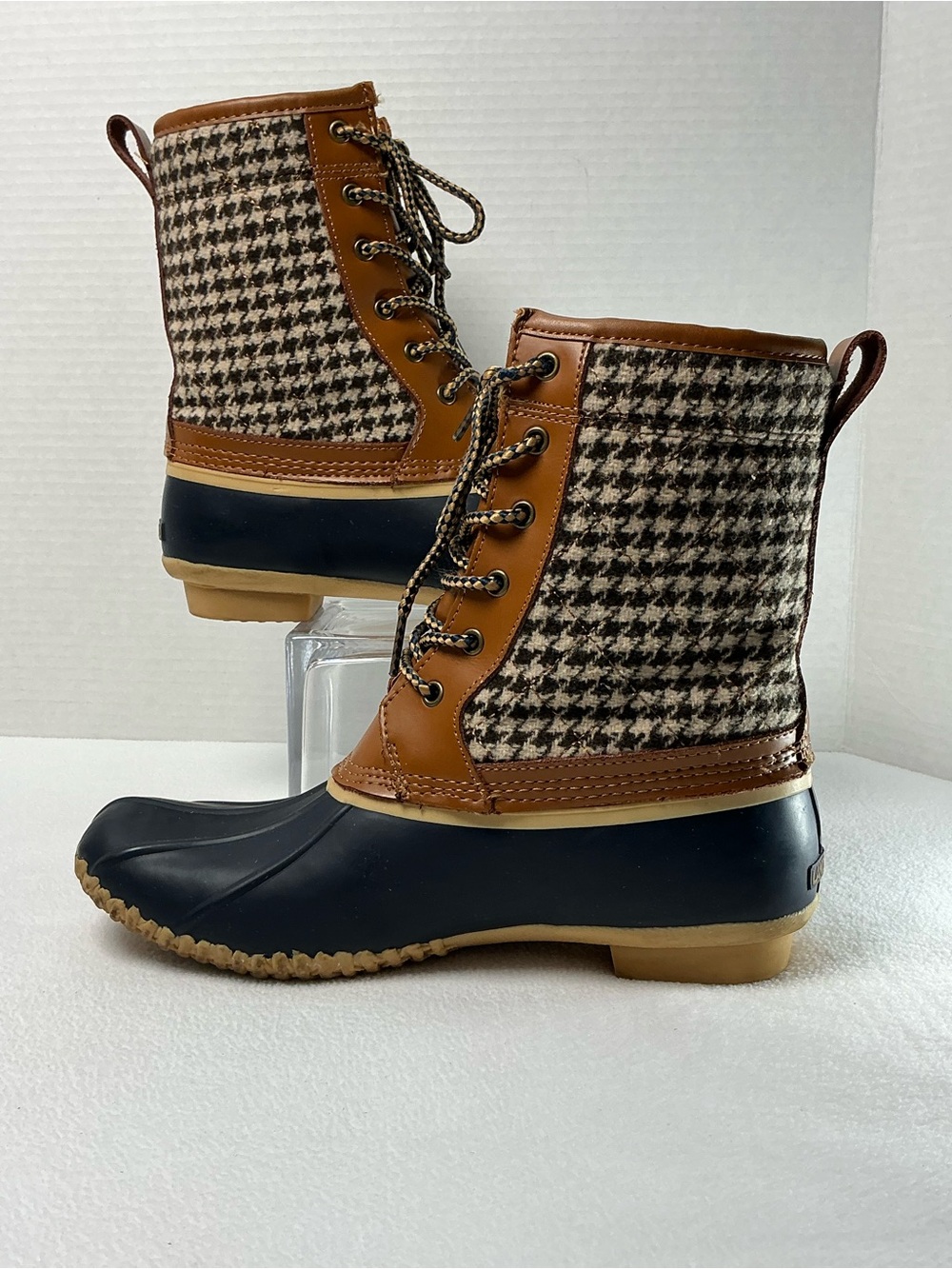 Lands’ End Houndstooth Fleece Lined Duck Boots Size 7